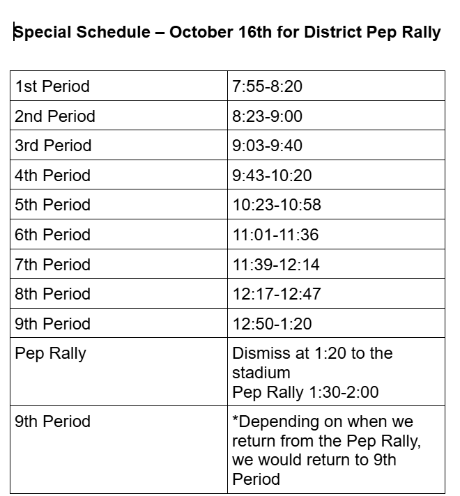 Special Schedule
