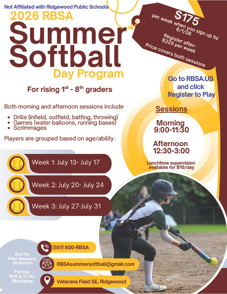 RBSA Summer Softball for Rising 1st through 8th Graders