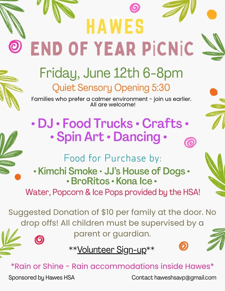 Hawes End of Year Picnic Flyer 2026
