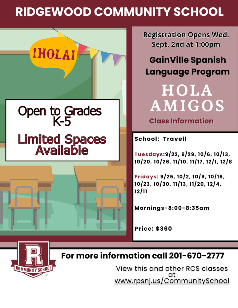 HolaAmigos Registration Opens Wednesday, September 2nd at 1PM