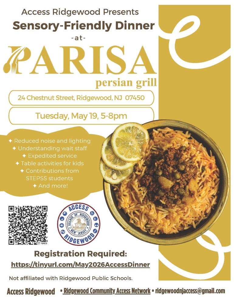 Sensory Friendly Dinner - May 19th at Parisa. Registration Required