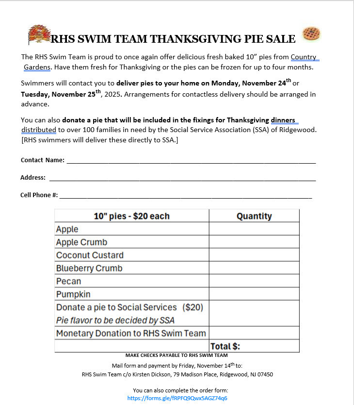 RHS Swim Team Pie Sale - Order by November 14th