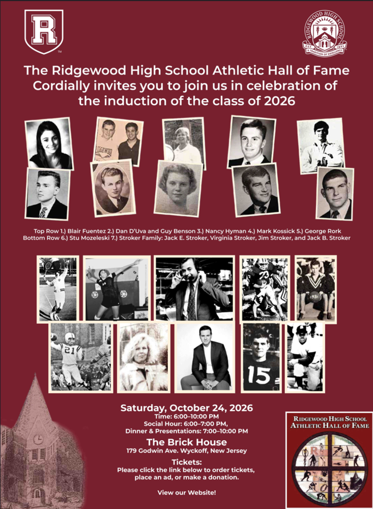 The Ridgewood High School Athletic Hall of Fame - induction of the class of 2026, Saturday, October 24, 2026