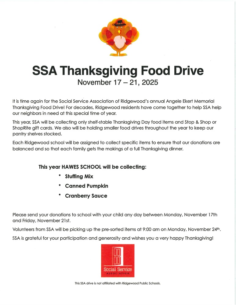 SSA Thanksgiving Food Drive Flyer
