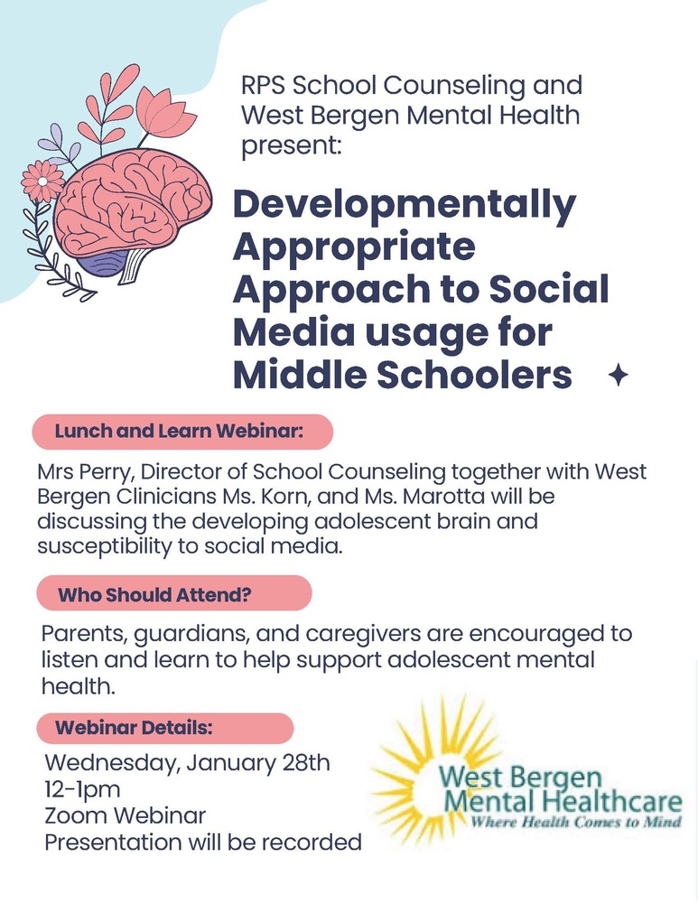 Approach to Social Media for Middle Schoolers - Wednesday, January 28th fro 12-1 - Zoom Link Coming Soon