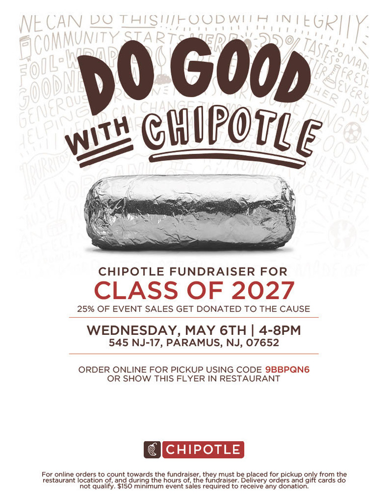 Chipotle No Cook Night on May 6th for the Class of 2027