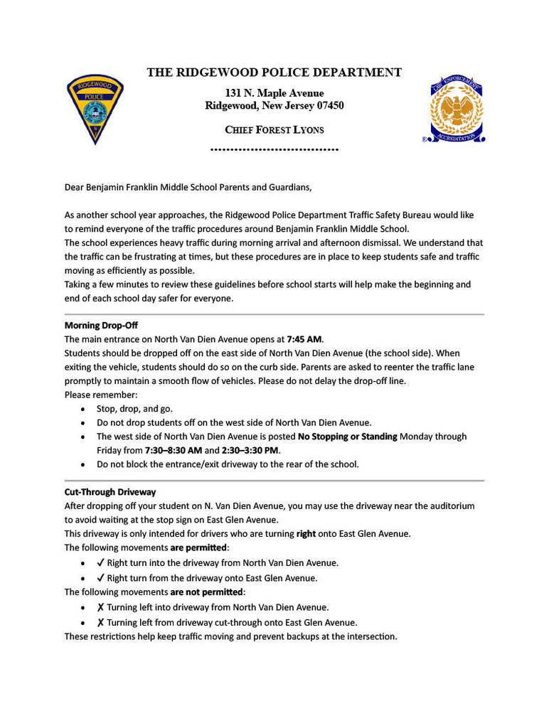 Parking information for BFMS