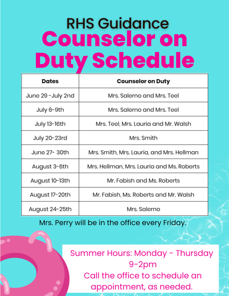 Summer Guidance Schedule