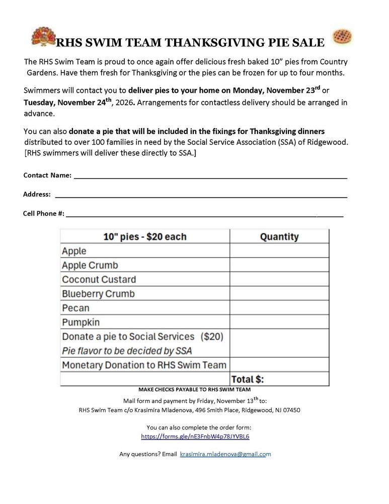 RHS Swim Team Pie Sale