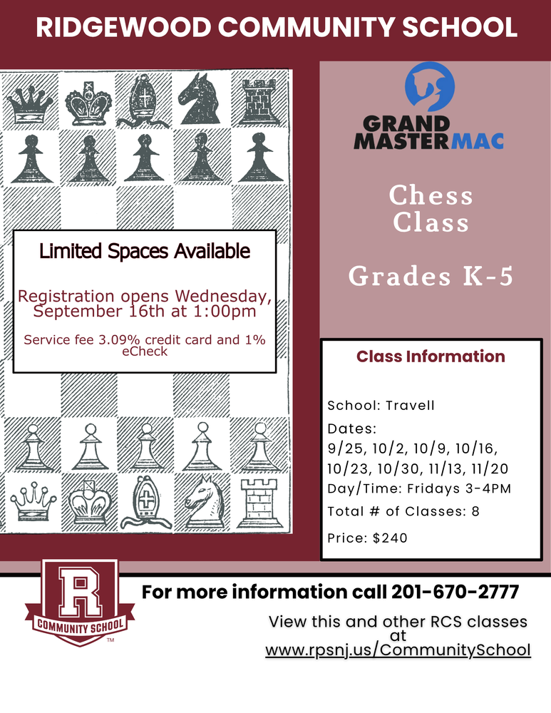 Ridgewood Community School Chess Class Grades K-5