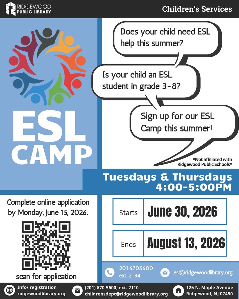 ESL Camp at RPL - June 30th through August 13th - Registration Required
