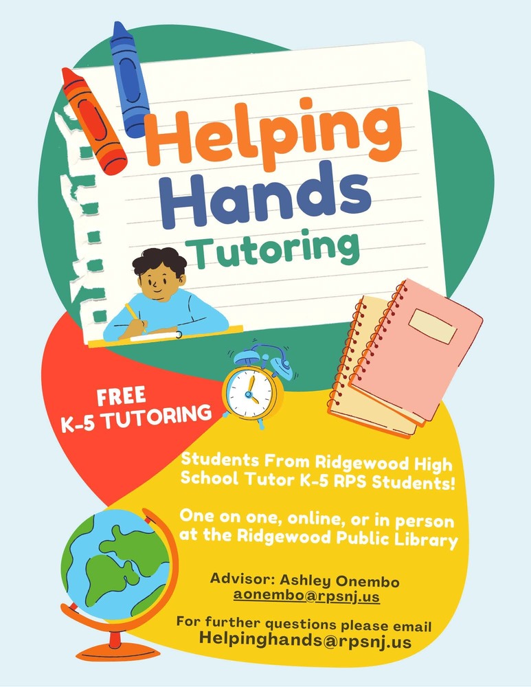 Helping Hands Tutoring - Free K-5 Tutoring - Email Helpinghands@rpsnj.us