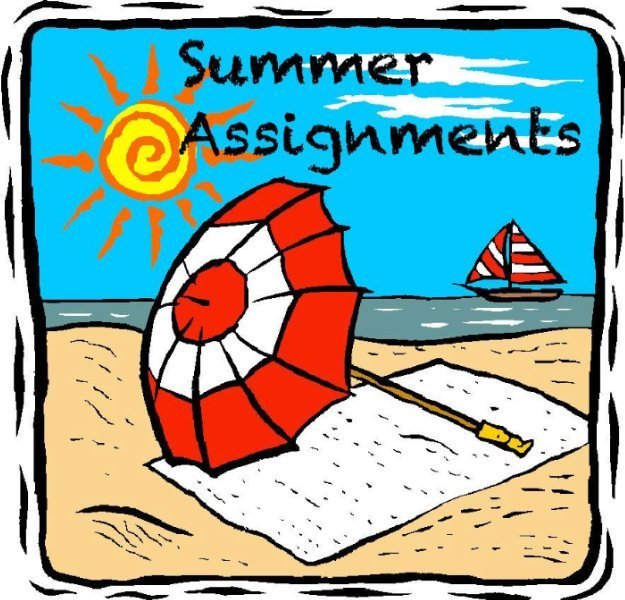 Summer Assignments with umbrella on beach