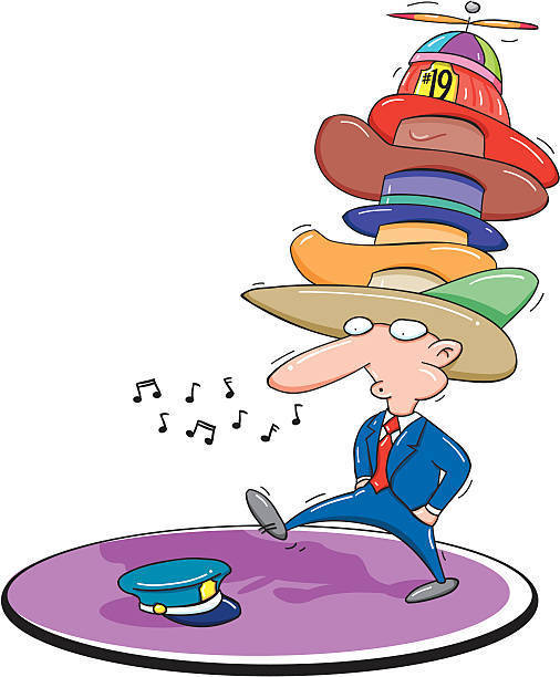 cartoon man wearing lots of hats