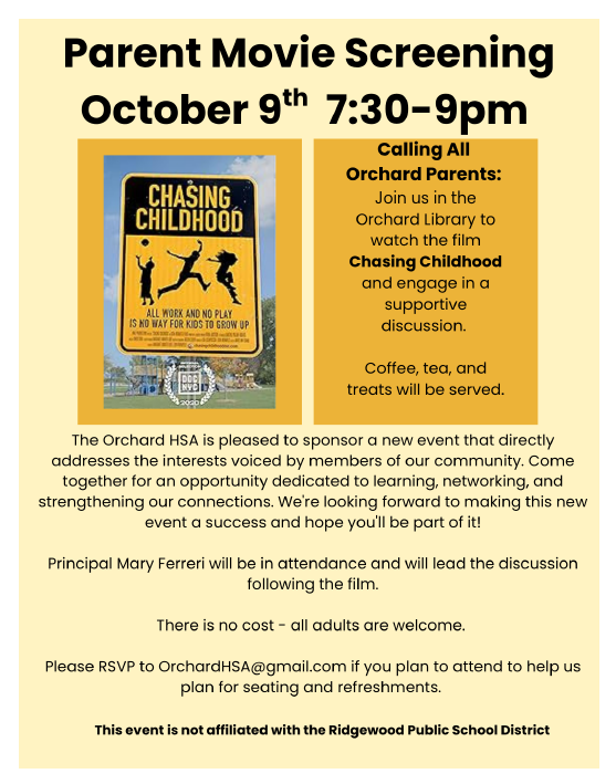 parent movie screening chasing childhood october 9th 7:30-9pm discussion to follow