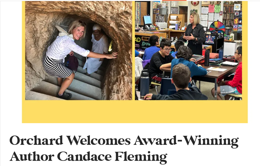 Woman walking into a cave and a woman teaching a class of students sitting at desks.
