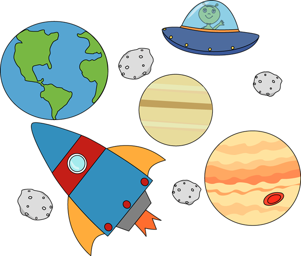 Space Clip Art - Spaceship and Planets