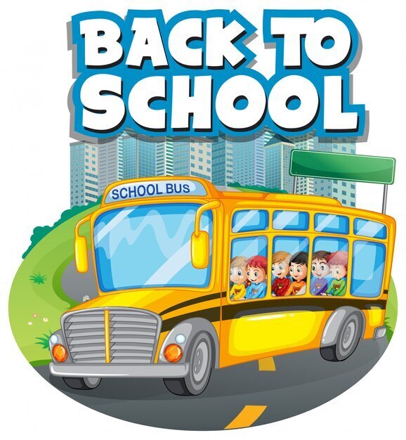 Back to School - bus with children image