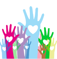 colorful hands with white hearts