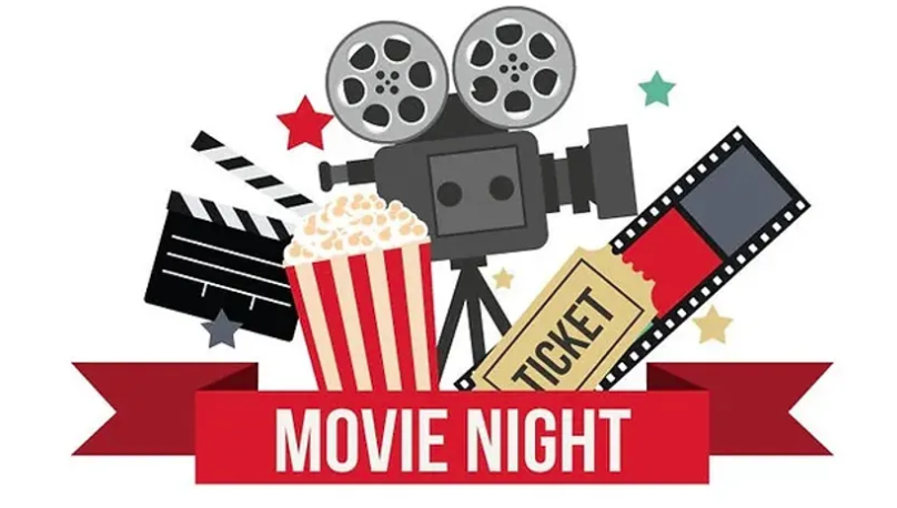 Movie Night, popcorn, film, film camera, ticket and projector