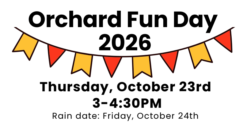 Orchard Fund Day 2026 yellow and orange flag banner, Oct 23 raindate Oct 24