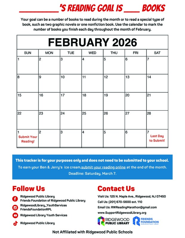 Elementary Reading Marathon Calendar