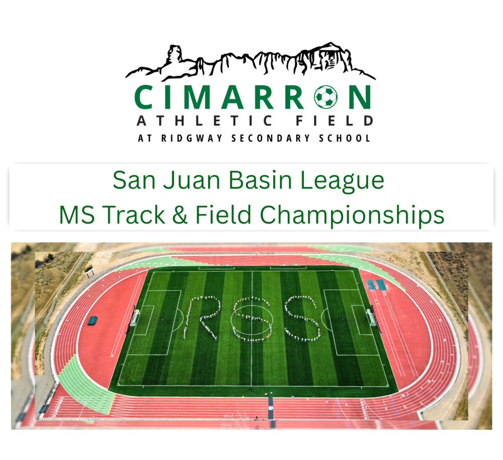 San Juan Basin League middle school track and field championships graphic at Cimarron Athletic Field.