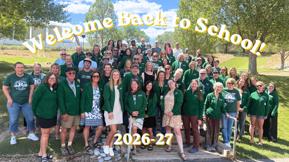 2026-27 All Staff group photo of school staff outdoors with the text, “Welcome Back to School! 2026–27.