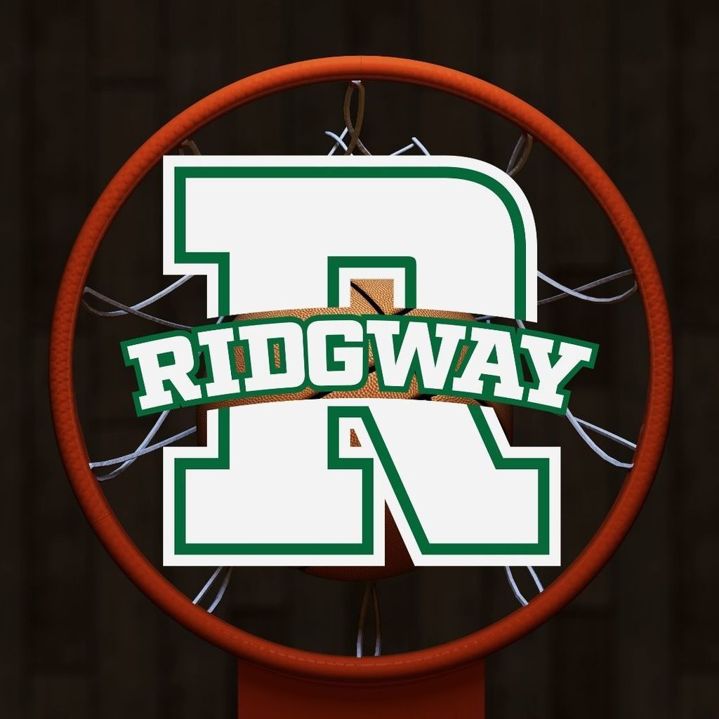 Basketball hoop with a large ‘R’ logo and the word ‘Ridgeway’ across a basketball.