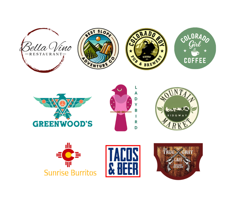 Logos of local Ridgway businesses being recognized for supporting Ridgway School District staff appreciation week.