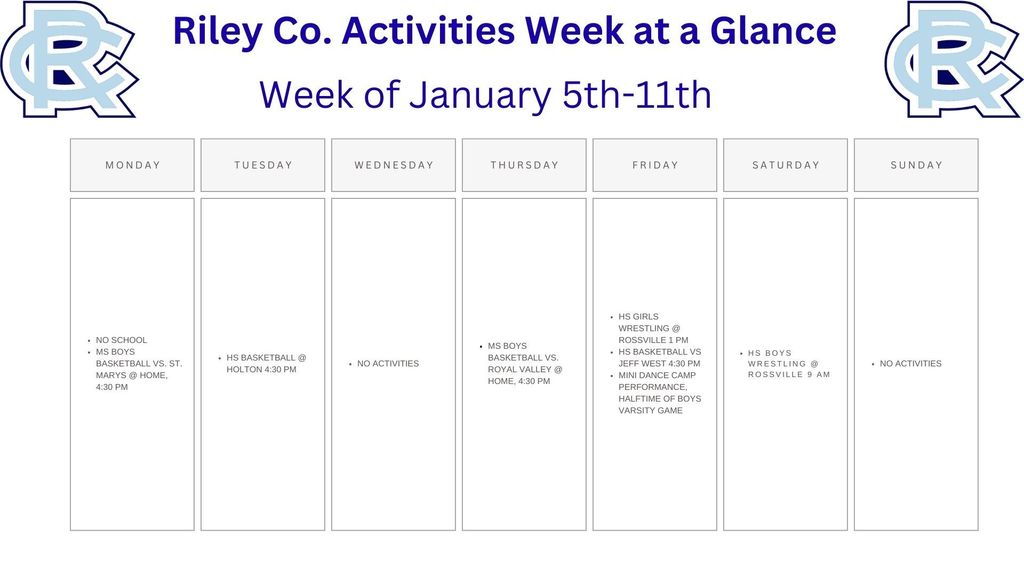 Week at a glance Jan 5-11