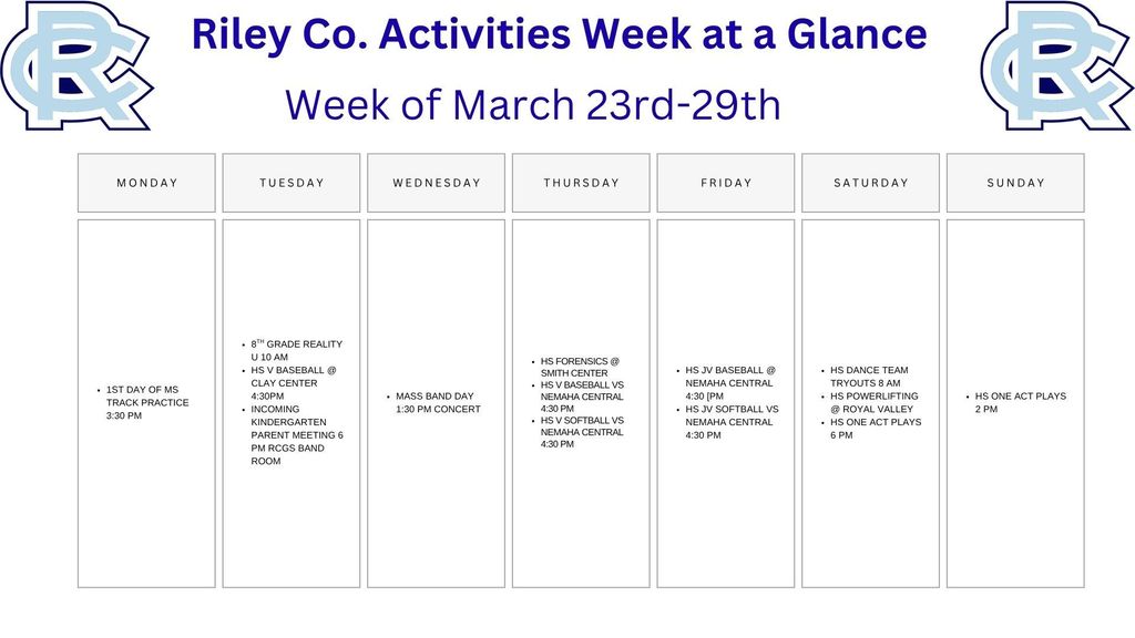 Week at a glance March 23-29
