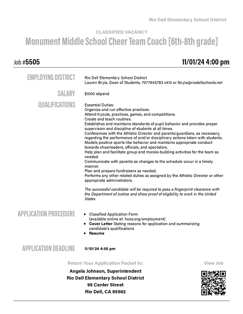 Cheer Coach vacancy