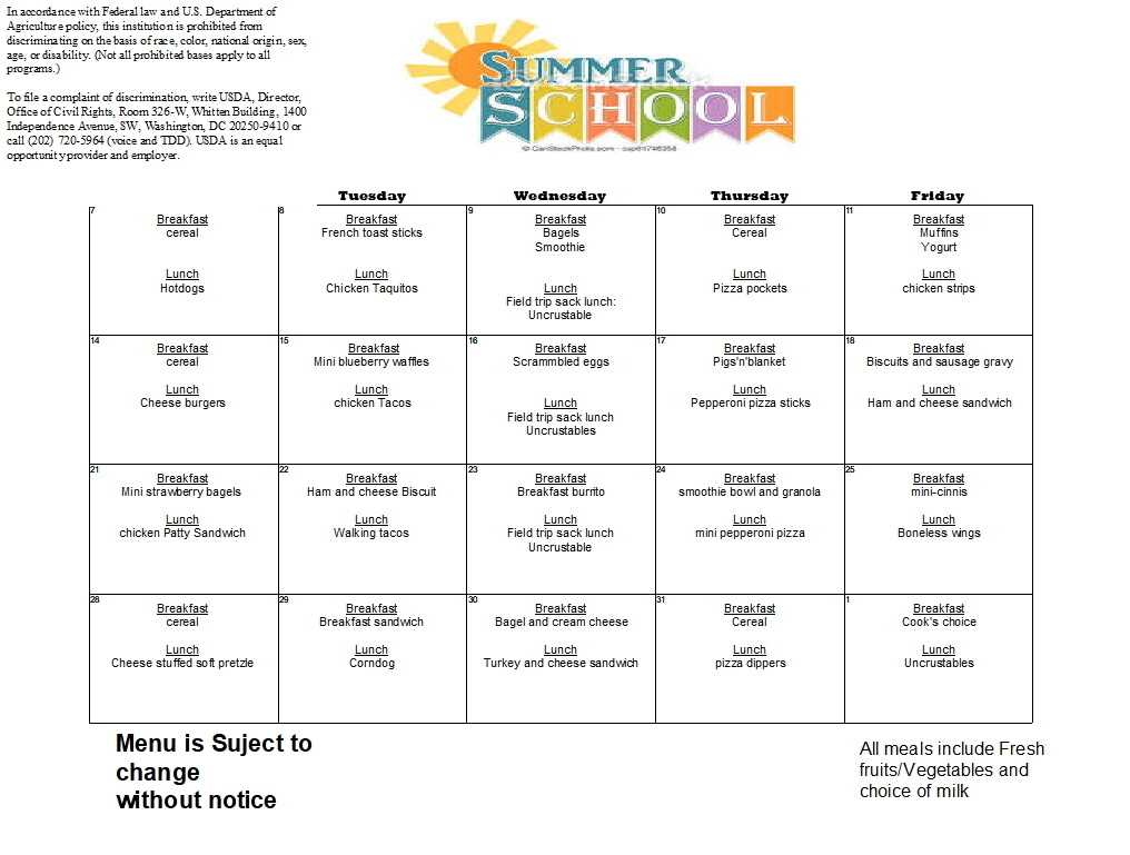 summer school menu