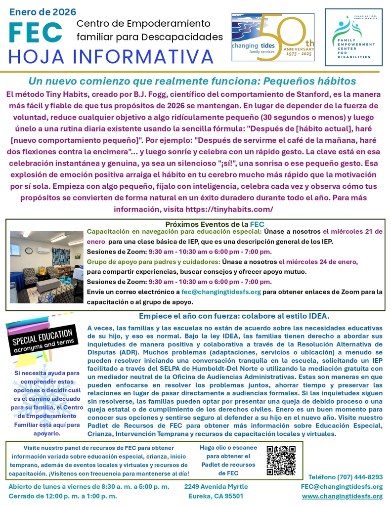 Happy New Year Changing Tides FEC January Newsletter / Feliz Ano Nuevo Boletin de enero