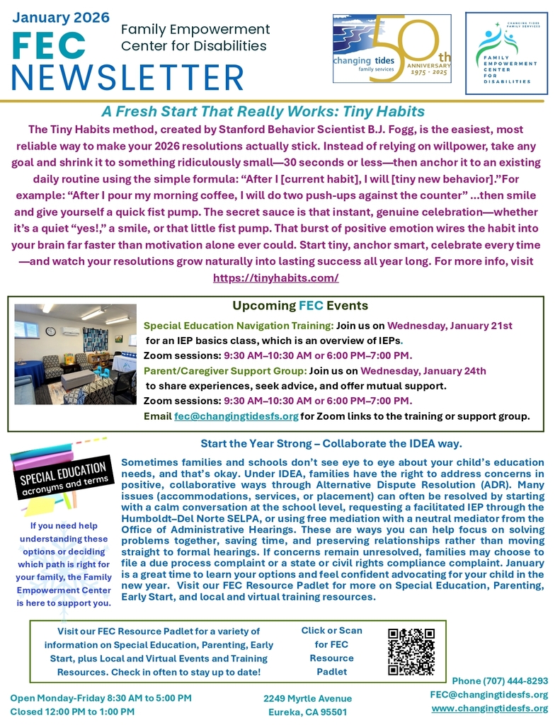 Happy New Year Changing Tides FEC January Newsletter / Feliz Ano Nuevo Boletin de enero
