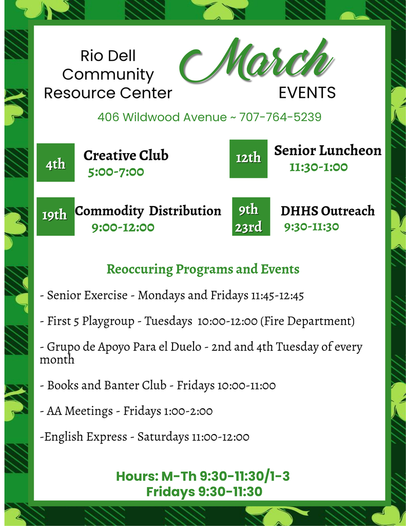 March Rio Dell Community Resource Center