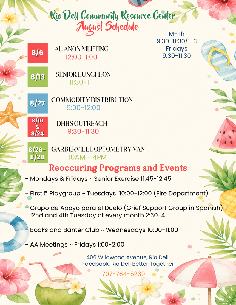 Resource Center August Schedule