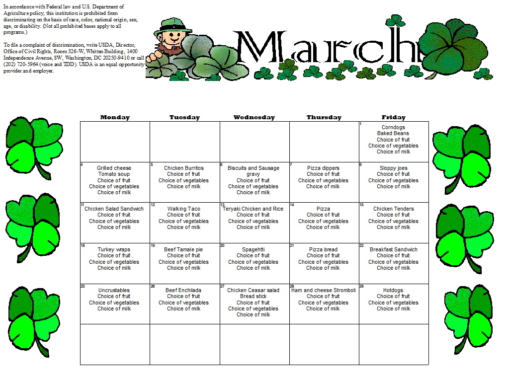March lunch menu