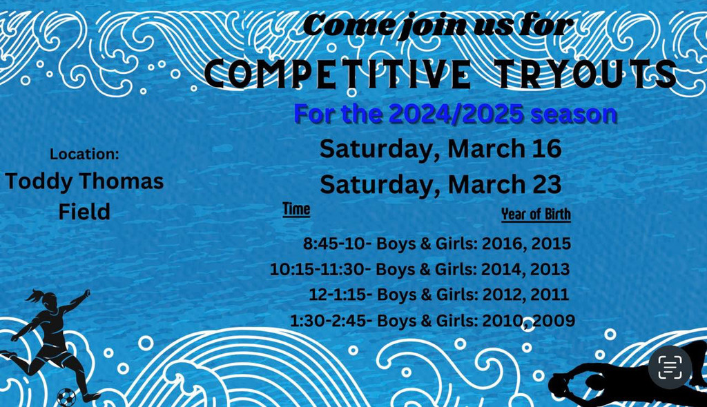 Competitive soccer tryouts flyer