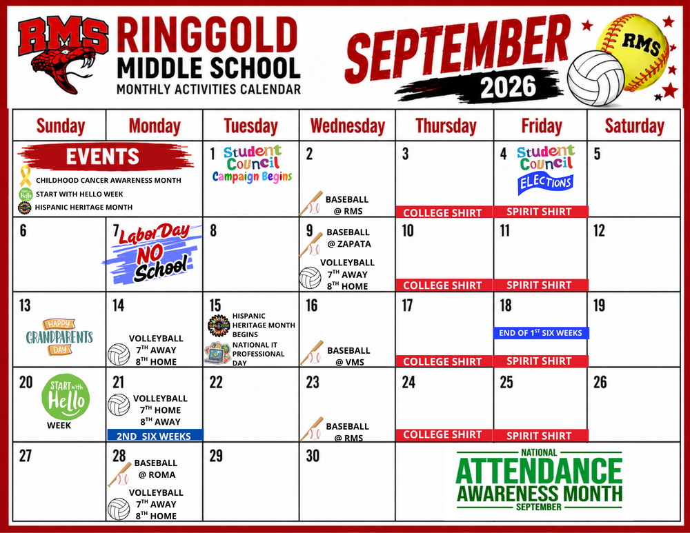 Ringgold Middle School September Calendar