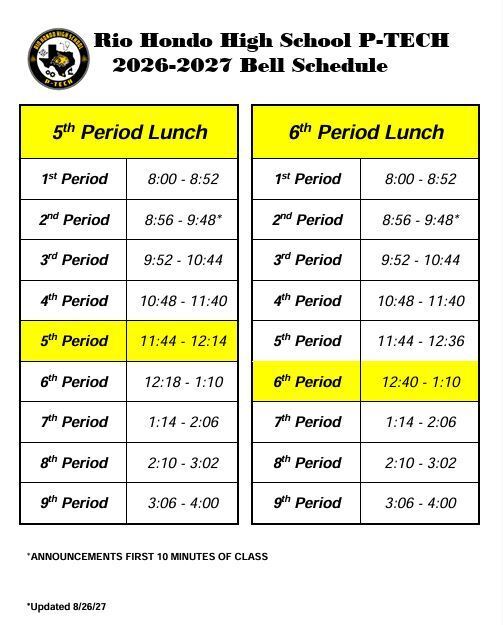 RHHS P-TECH Bell Schedule