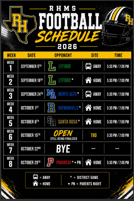 Updated RHMS Football Schedule. Go Cats!!!