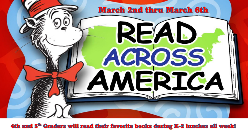 Join us for Read Across America Week, from March 2nd-6th! Monday is Green Eggs and Ham Day, so dress up in a chef's hat and/or apron and find a Green Egg to win a free book! Tuesday is Cat in the Hat day, so wear a crazy hat or dress in red and white. Wednesday is Fox in Socks Day, so dress in fox ears and/or tail or wear crazy socks. On Thursday, celebrate Lorax Day by wearing a crazy mustache or dressing like a Truffula Tree. Then enjoy Favorite Book Day on Friday, where you can dress up as your favorite book character.