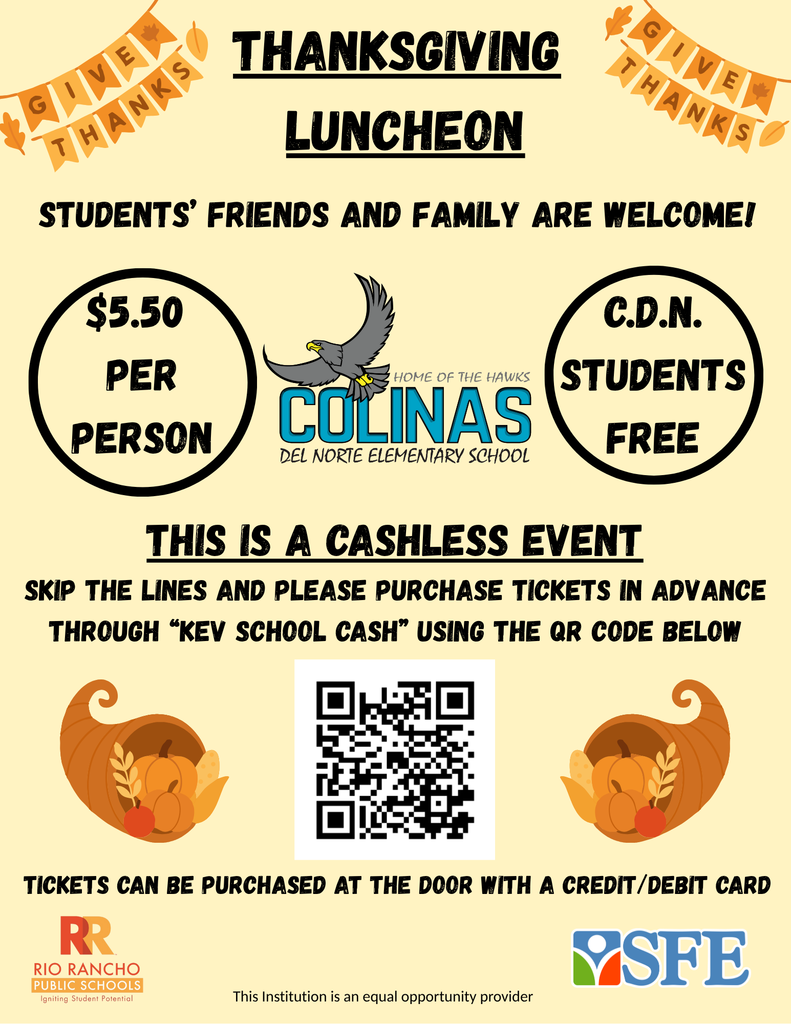 Please join us, Monday November 10th, for CDN's Thanksgiving Luncheon! $5 per person, with CDN students free. This is a cashless event. Please use the QR code to purchase tickets or bring your credit/debit card to buy tickets at the door.