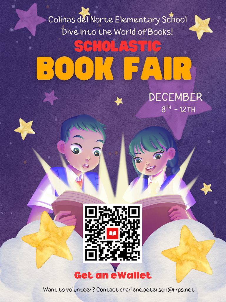 Join us for the CDN Book Fair on December 8th-12th. Get an eWallet using the QR code. Want to volunteer? Contact Charlene Peterson, the CDN Librarian.