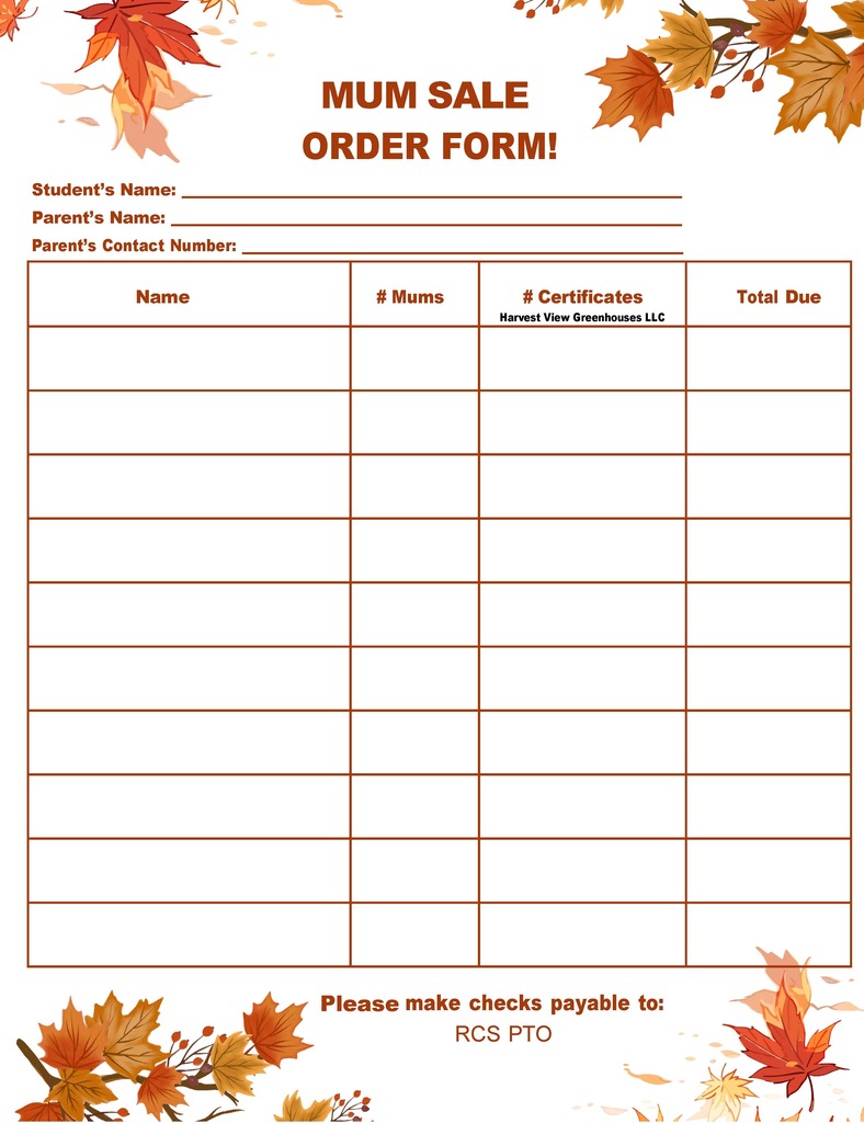 🌸🍂 CORRECTED RCS YEARBOOK MUM SALE INFORMATION! 🍂🌸 Please note: This post contains the CORRECTED information for our RCS Yearbook Mum Sale. A corrected flyer will also be sent home with students. Please use the corrected flyer/information below when placing your order. We apologize for any confusion and appreciate your understanding! Help us support the 2026–2027 RCS Yearbook while adding a little fall color to your home! 🍁 🌼 12" Potted Mums — $16 each OR 🌸 $16 Gift Certificate to Harvest View Greenhouses LLC Includes ONE FREE 12" mum of your choice PLUS $1 OFF any pumpkin purchase of $8 or more! 🎃 ✨ BONUS OFFER: Students who sell 10 or more mums will receive a FREE 2026–2027 RCS Yearbook! 📚💙 📅 Orders & payment due: Friday, September 11, 2026 🌼 Delivery: Wednesday, September 23, 2026 🚌 Pickup: 2:30–3:45 PM at the RCS Bus Garage An adult must pick up the mums. 📝 Complete the order form on the back of the corrected flyer and return it with payment to your child’s teacher or the Elementary Office by the deadline. Please note: Mum colors will be randomly assigned, so special color requests cannot be accommodated. 💐 Thank you for supporting the RCS Yearbook! Let’s make it a blooming success! 💐 Questions? Contact Laurie Kozlowski at lkozlowski@ripleycsd.org or 716-736-7224.