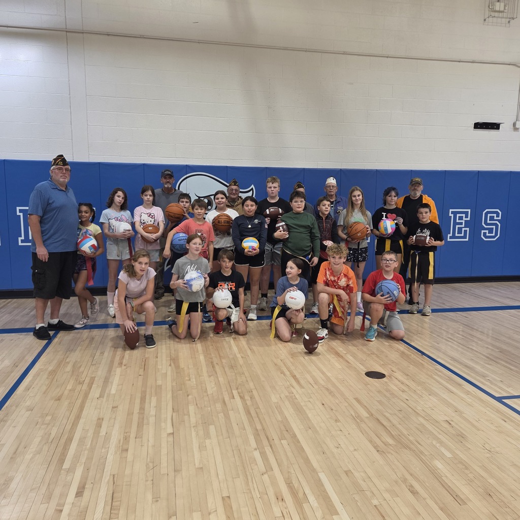 Thank you to VFW 2769 for visiting with the 6th Grade Physical Education class today. They donated basketballs, volleyballs, soccer balls, and footballs to each student in the 6th grade class. Their goal is to get these kids off the screens and outside playing. Thank you for your service and thank you for continuing to serve your community.