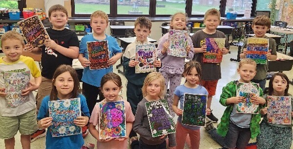 2nd Graders with art work for Hospitals 