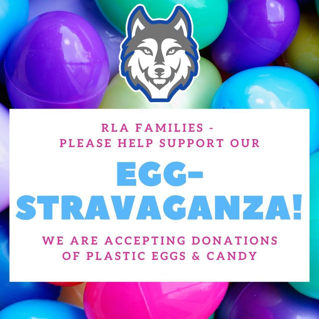 Graphic with plastic eggs requesting donations of plastic eggs and candy
